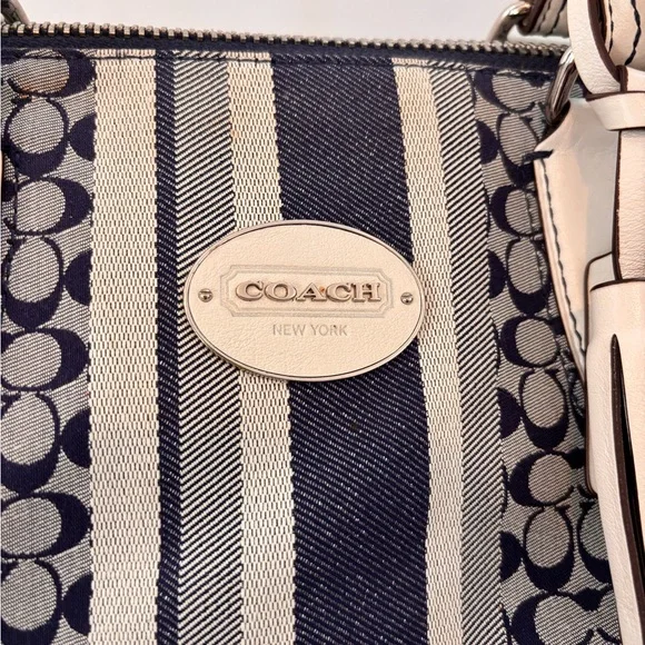 Coach Signature Striped Molly Satchel Denim Color Preowned - Picture 3 of 8